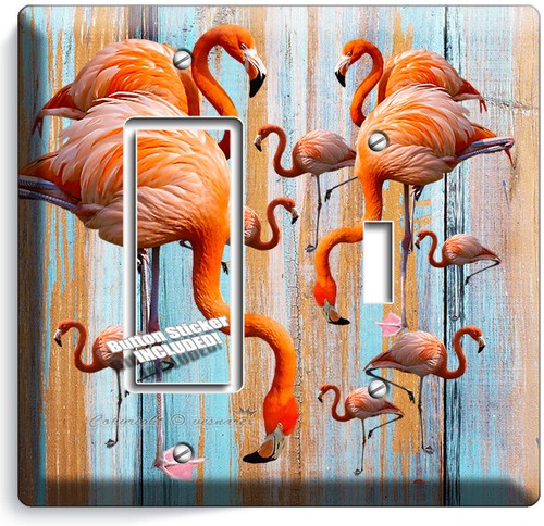 PÁJAROS FLAMENCOS ROSAS SOBRE MADERA RÚSTICA INTERRUPTOR DE LUZ TOMA DE CORRIENTE PLACA DE PARED DECORACIÓN DE ARTE PARA EL HOGAR - Imagen 27 de 34