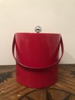 Vintage MCM RED Ice Bucket & Clear Lucite Lid Handle USA Entertain — photo 1