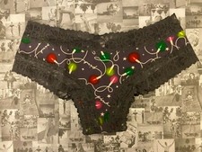 NWT Victoria's Secret PINK LACE TRIM CHEEKSTER Panty Dark Grey Holiday Lights M