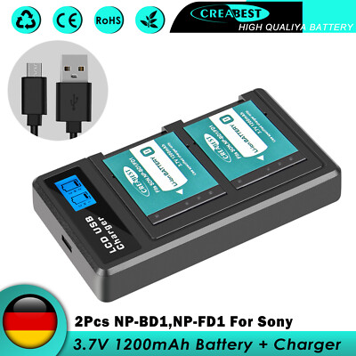 2× NP-BD1 NP-FD1 Akku + Ladegerät Für Sony CyberShot DSC-G3 T90 T70 T200 T75 TX1