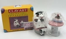 Clay Art Holstein Vintage Cow And Ice Cream Sundae Salt & Pepper Shaker In Box