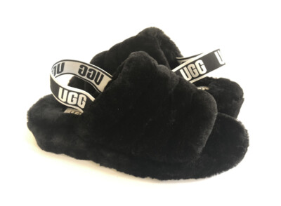 UGG FLUFF YEAH SLIDE BLACK MOCASSIN SLIP ON SANDAL US 10 / EU 41 / UK 8