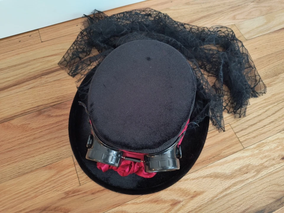 Sombrero de copa Steampunk negro Elope Coachman Topper con gafas desmontables Foto 3 de 4