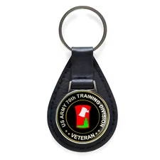US Army 70th Training Division Veteran Black Leather Keychain Silver Keyring