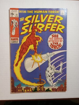 Silver Surfer #15 vs Human Torch 1st Solo Battle 1970 M/NM 9.2 IT'S A HOT BATTLE