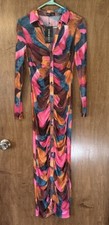NWT SHEIN SXY sheer multicolored button front ruched full length dress