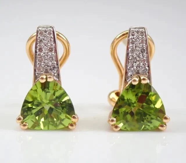 2 Ct Trillion Cut Lab-Created Peridot Moissanite Hoop Earring 14K Rose Gold Over - Image 2 of 4