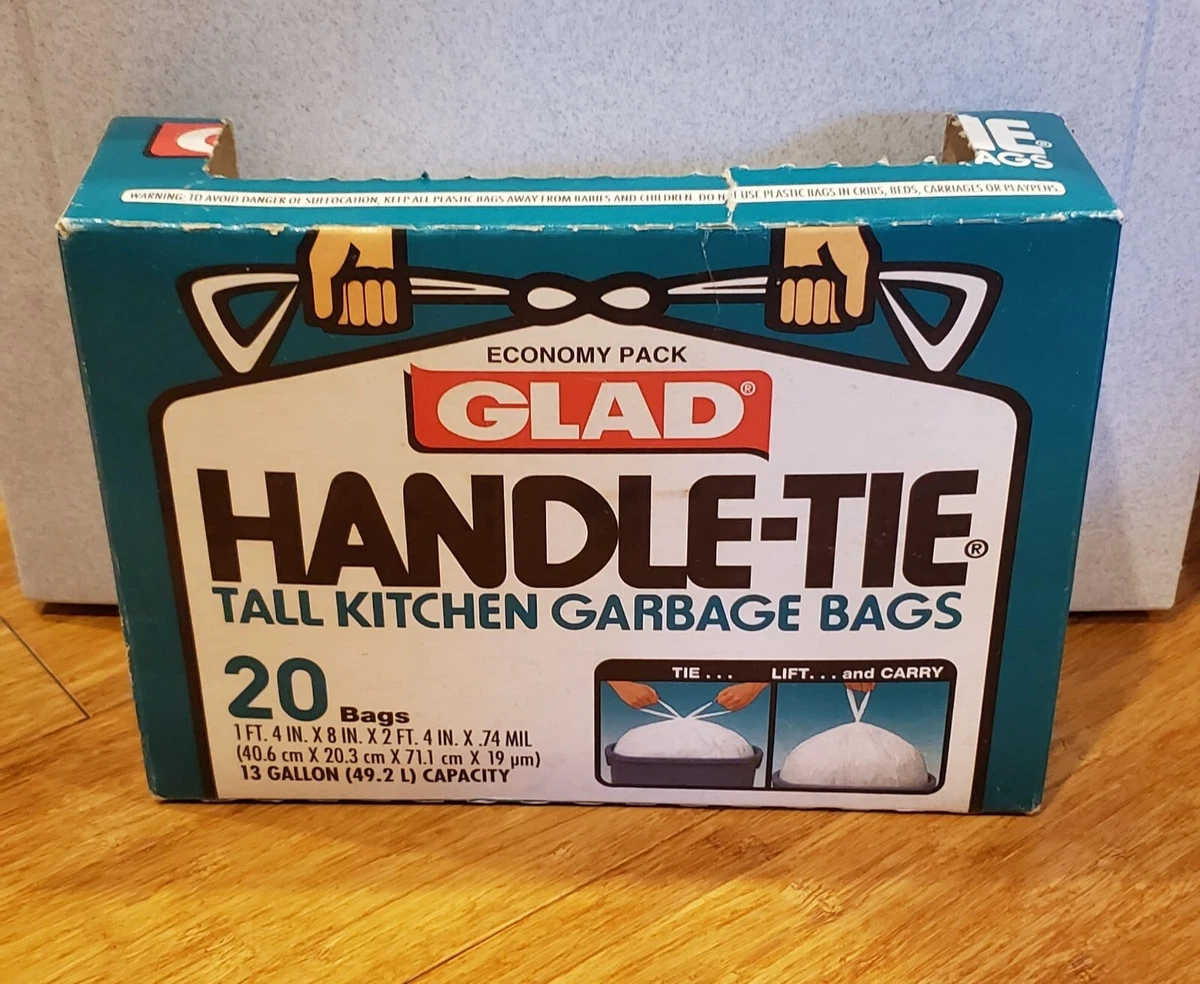 VINTAGE Glad Handle Tie Tall Kitchen Garbage/Trash Bags - 20 Pack (complete)