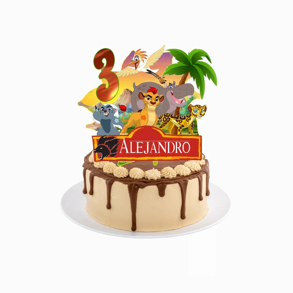 DECORACIÓN TARTA DE CUMPLEAÑOS, ADORNO PASTEL PERSONALIZADO, ANIMALES, LEON - Imagen 2 de 2