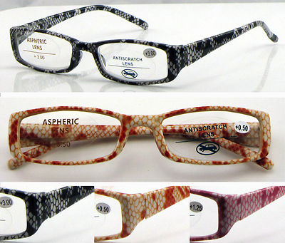 Hochwertige Lesebrille/Federscharniere & Schlangenhautmuster Style Design L12