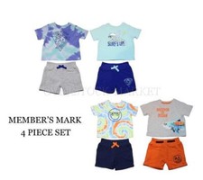 NEW BOYS MEMBERS MARK 4 PC PLAYWEAR SET 2 TOPS AND 2 SHORTS VARIETY OF STYLES