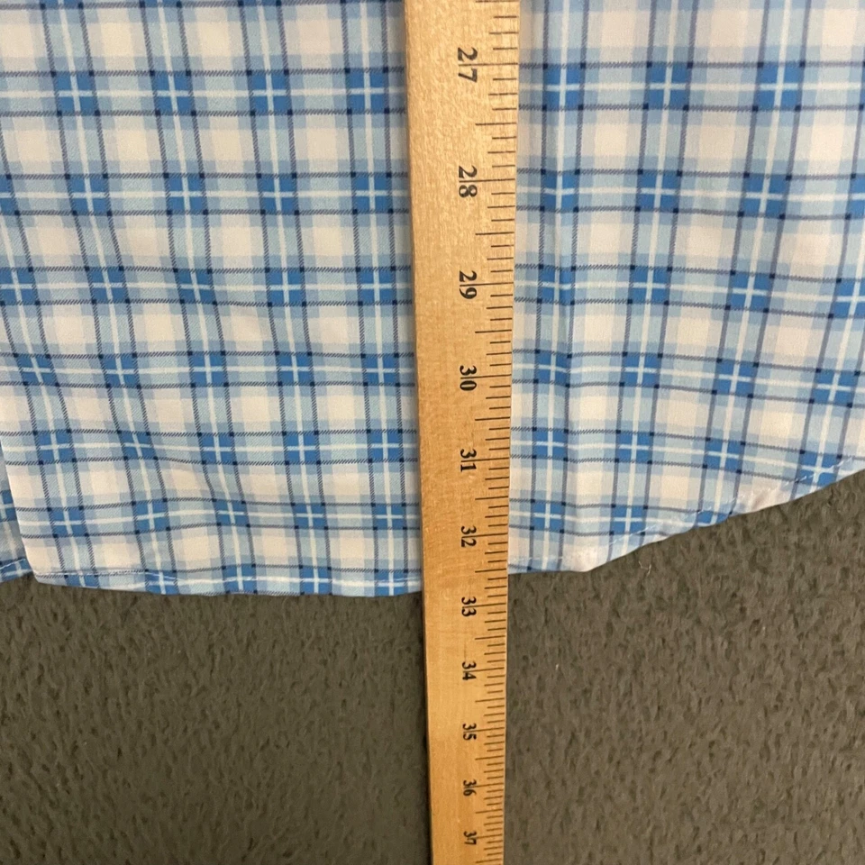 Camisa de vestir Work Rest Karma para hombre talla 17,5 azul a cuadros elástica manga larga papá Foto 3 de 4