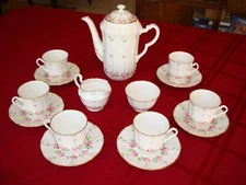 HAND PAINTED ADDERLEY ENGLAND BONE CHINA COFFEE TEA SET, POT SUGAR CREAM 6 CUPS