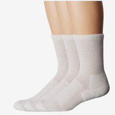 Thorlos L57503 Unisex White Walking Crew 3 Pair Pack Socks Size Large