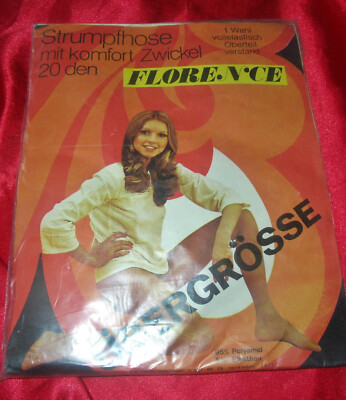 RAR VINTAGE 70s Florence Feinstrumpfhose XL 48-50 Übergröße schwarz 20 den OVP