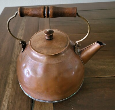 Copper Kettle Vintage Paul Revere Tea Pot 1801 Revere Ware wood handle 