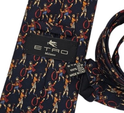 Cravate ETRO Milan En Soie Italienne - Couleur Gris - Occasion (Portée) - Pour Homme
