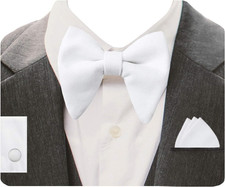Mens Solid Plaid Velvet Pre-tied Adjustable Bow Tie and Pocket Square Cufflink S
