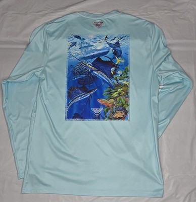 Columbia Men's Terminal PFG Carey Chen Long Sleeve, Spring Blue/White , Medium