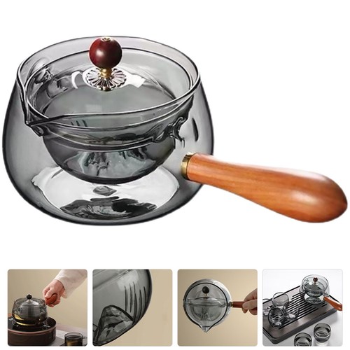 Rotating Tea Pot Kettle Clear Teapot Wood Handle Ceramic with V-shaped ...