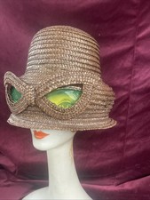 Vintage Straw Hat 50s 60s Mod Helmet Cat Eye Glasses Maybe Japan O Italy Novelty