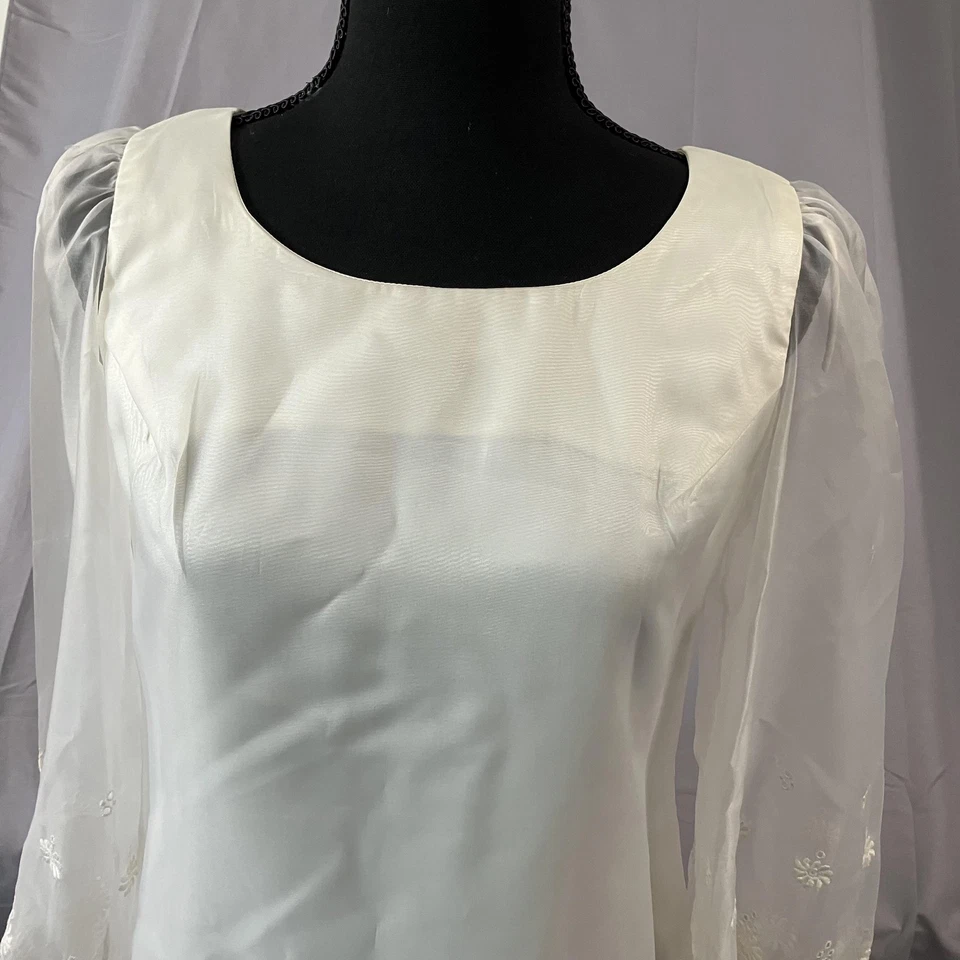 Vestido Corky Craig Vintage Mujer Pequeño Transparente Organza Floral Mini Manga Abullonada Años 70 Foto 4 de 4