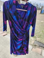 American Living Women's Floral Long Sleeve Stretch Midi Dress Faux Wrap Size 14