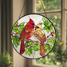 Cardinal Bird Suncatcher Glass Window Hanging Decor Red Bird Art