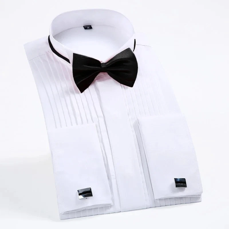 Men's Tuxedo Dress Shirt Wing Collar with Bow-Tie Set French Cuff  Size 15~20 - Picture 1 of 8