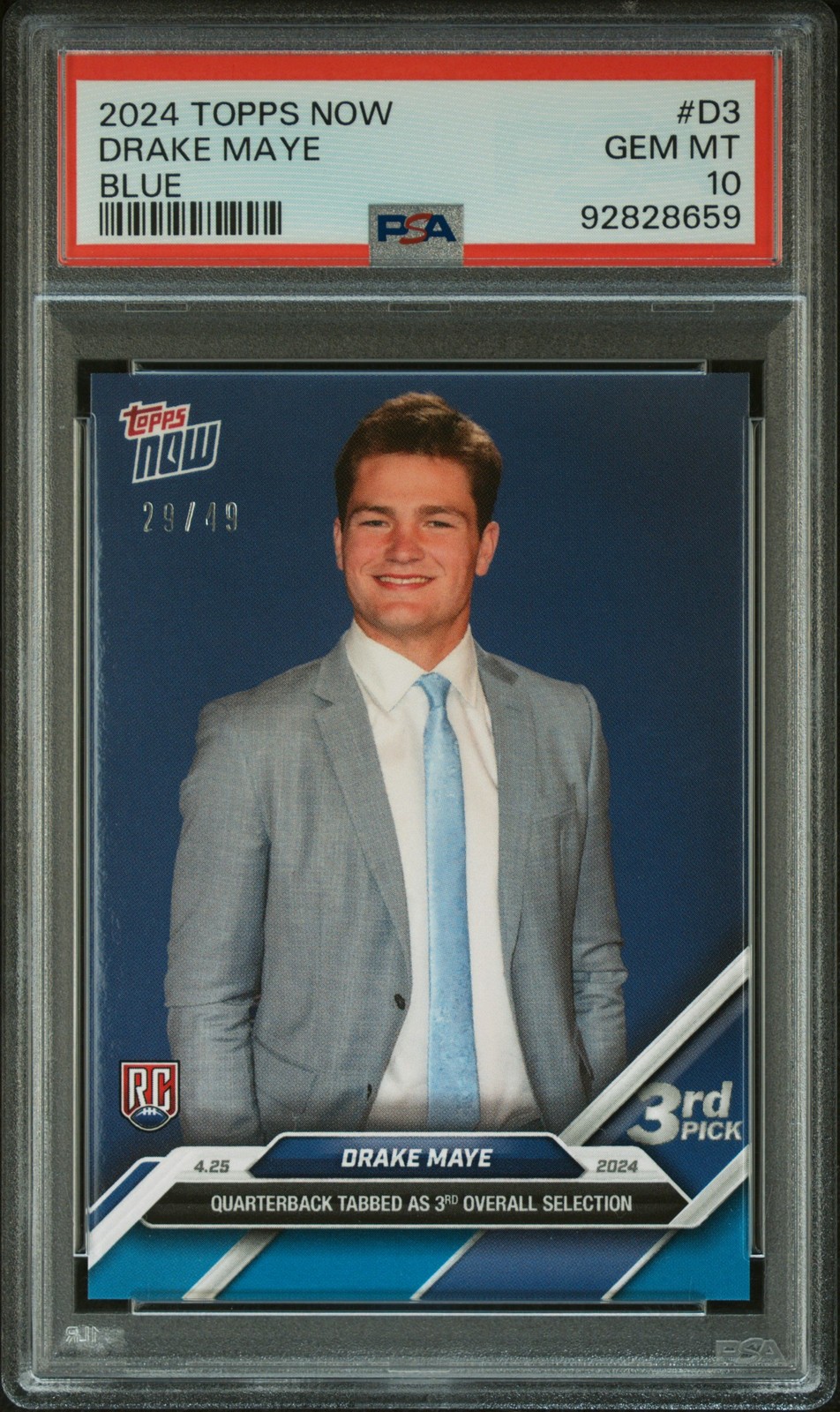 2024 TOPPS NOW BLUE #D3 DRAKE MAYE 29/49 PSA 10