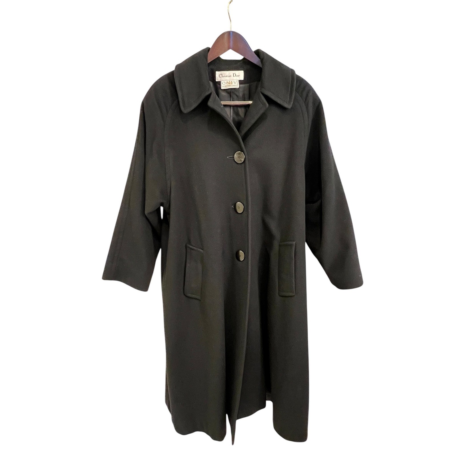VTG Christian Dior Loro Piana 100percent Cashmere Coat 10 Black Long Overcoat