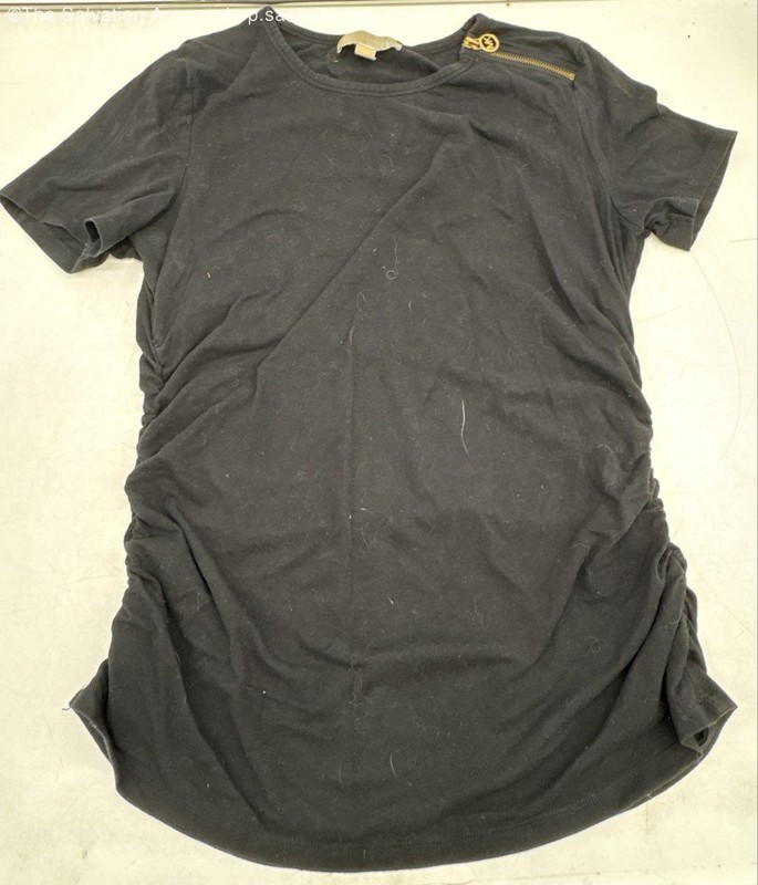 Michael Kors Women's Black Short Sleeve Crew Neck Ruched Blouse Top Size L