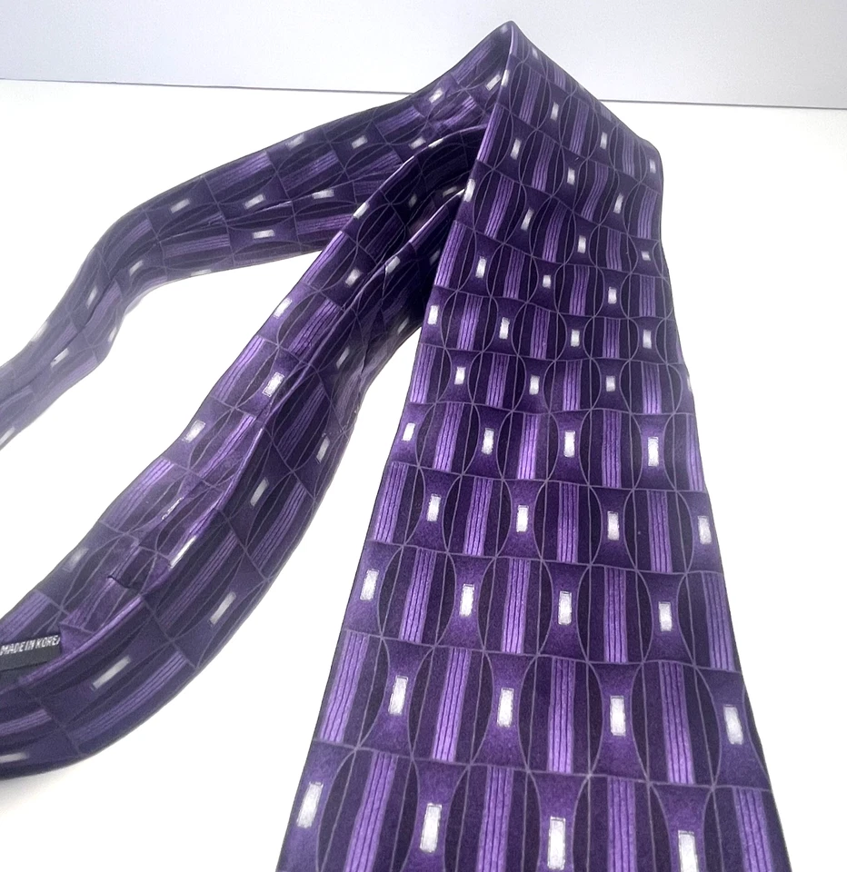 Corbata Carlo Palazzi Studio para hombre 100 % seda púrpura negro blanco Foto 3 de 4