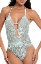 In Bloom by Jonquil Classic Lace Teddy Women's Small Teal V-Neck Strappy Back