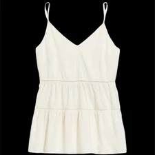 Old Navy Cream Tiered tank top women's Sz L V-Neck Coquette Cottagecore Beachy