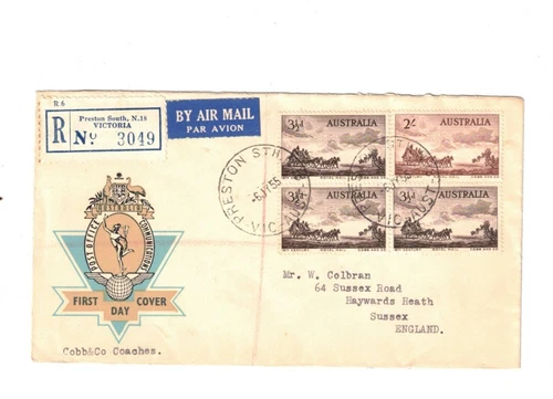 Australia 1955 Cobb on Registered OFFICIAL FDC,cds PRESTON SOUTH Vic