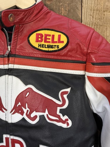 Vintage USA Red Bull Leather Racing Jacket Alpinestars Patches Youth Size XXL - Foto 8 di 17