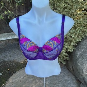Aubade Paris Bra French Kiss Purple Floral Lace Unlined Underwire Balconette 34E
