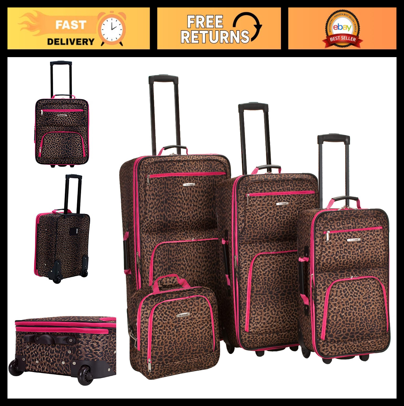 Set - Pink Leopard Print, Lightweight & Durable Travel