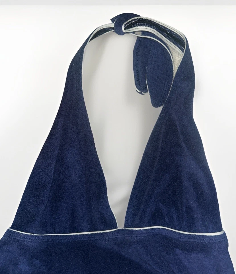 Y2K RALPH LAUREN LRL Terry Cloth Navy Blue Swim Coverup Halter Dress XL - Image 4 of 4