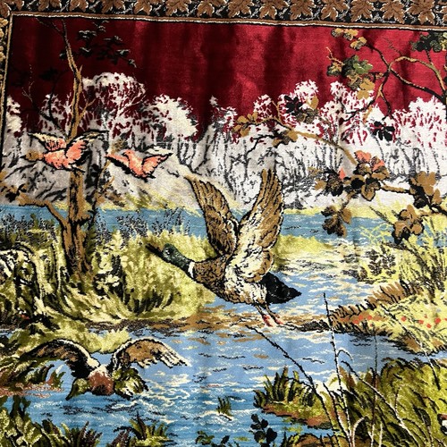 Tapiz italiano vintage colgante de pared escena de caza perro patos arte forestal 68 X 48 - Imagen 4 de 8