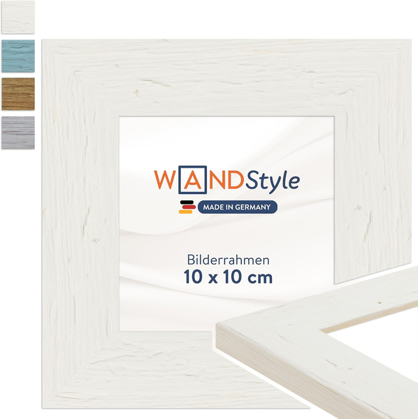 WANDStyle Bilderrahmen 10X10 Weiß, Rustikaler Bilderrahmen Holz 10X10 Cm | Hochw-image