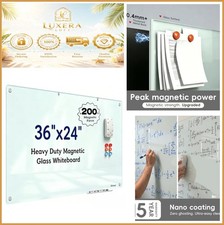 Magnetic Glass Dry Erase Board 36x24 Inch Tempered Whiteboard Nano-Coated Wall