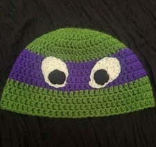 Handmade Crochet TMNT Donatello Beanie Hat Nostalgic Knit Green Turtle Youth