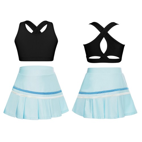 Kids Girls Crop Top With Skirt Cross Back Activewear Summer Sportswear Set Mini - Picture 59 of 83