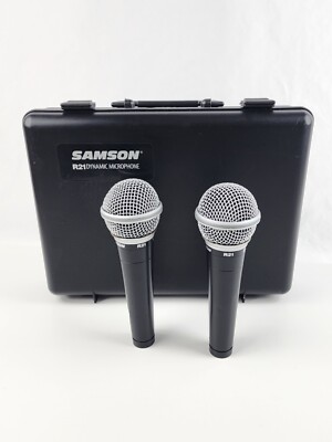Samson R21 Dynamic Vocal Microphone 2-Pack Mics Hard Case Tested Working w/Video