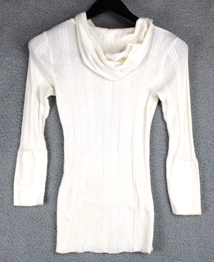 Pout толстовка с капюшоном Топ женщин размер M белый эластичной ребристый 3/4 рукава легкий - Изображение 2 из 3