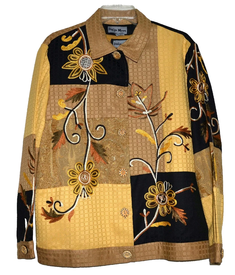 Blazer y Top Indigo Moon Artístico Dorado Negro y Tostado Bordado Flores Talla S Nuevo sin Etiquetas Foto 3 de 4