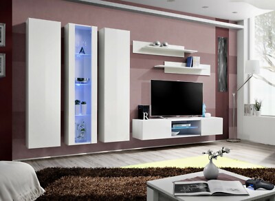 Anbauwand Wohnwand Schrankwand FLY P4 mit Led Beleuchtung und Hochglanz