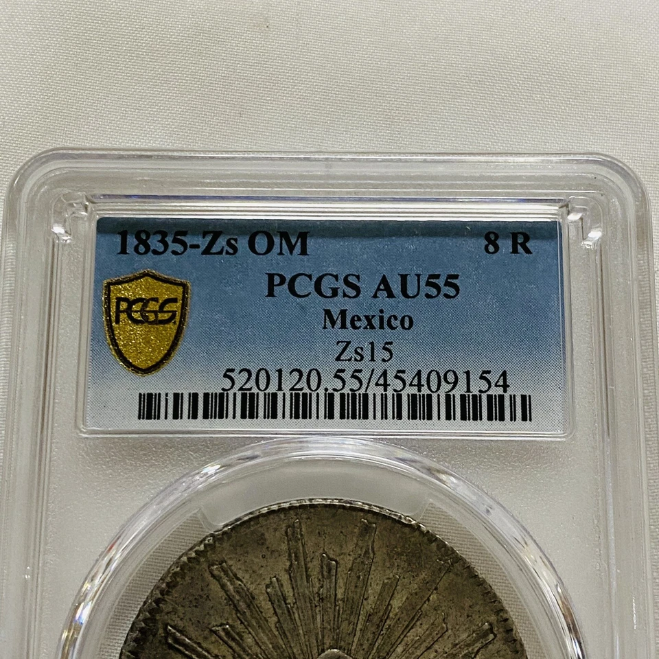 1835ZS OM México 8R Reales PCGS AU55 Alto Grado Raro Foto 3 de 4